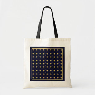 Bolsa Tote Marinho Elegante Azul e Dourado Damasco