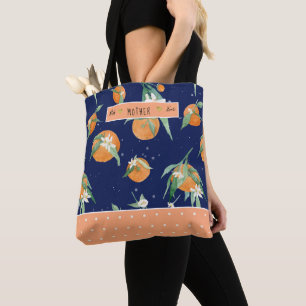 Bolsa Tote Marinho Floral Citrus Cutie Orange Melhor Mãe Nun