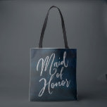 Bolsa Tote Marinho Luster Azul Escuro Madrinha de casamento d<br><div class="desc">Marinho Luster Dark Blue Watercolor Design, com tipografia Silver Sparkle e bela textura de fundo de aquarela. Com Fontes Modernas De Script Chic. Uma moda e estilo luxuoso - Sacos de Tote de Madrinha de casamento Monograma Personalizados! Veja meu compro para ver a suíte de casamento inteira para este design!...</div>