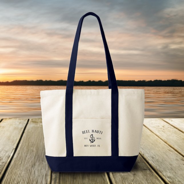 Bolsa Tote Marinho Náutico Blue Rustic Anchor Custom Boat Nam (Criador carregado)