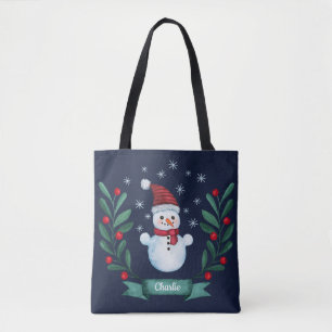 Bolsa Tote Marinho Personalizado de Neve para Aquarela de Nat