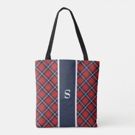 Bolsa Tote Marinho Red Tartan Xadrez Monograma Toque