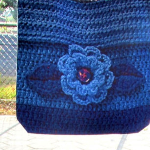 Bolsa Tote Marinho Royal Blue Flower Artisan Crochet Impressã