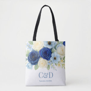 Bolsa Tote Marinho Royal Bue Casamento Watercolor Flores De M