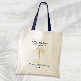 Bolsa Tote Marinho Tropical Dourada Palm Festa de aniversário