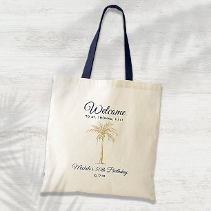Bolsa Tote Marinho Tropical Dourada Palm Festa de aniversário