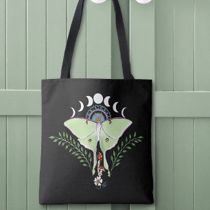 Bolsa Tote Mariposa Lunar Etérea Verde Mística Celestial
