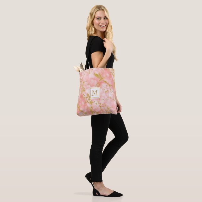 Bolsa Tote Mármaco de Coral Elegante Monograma Faux Glitter D (No(a) Modelo)