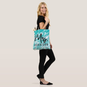 Bolsa Tote Mármore abstrato moderno do branco da cerceta de