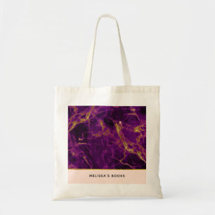 Bolsa Tote Mármore abstrato moderno roxo & do ouro