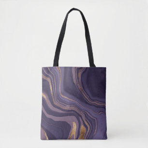Bolsa Tote mármore abstrato violeta com ouro