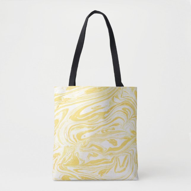 Bolsa Tote Mármore Amarelo Elegante: Textura Desenhada À Mão (Frente)