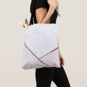 Bolsa Tote Mármore Dourado Rosa com Redemoinho e Glam Bronze 