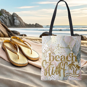 Bolsa Tote Mármore personalizado e "coisas de praia" em ouro