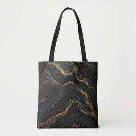 Bolsa Tote Mármore Preto Luxo Veias Douradas Abstrato