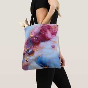 Bolsa Tote Mármore Rosa e Safira com Veias Douradas