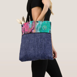 Bolsa Tote Mármore rosa e verde e denim