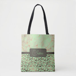 Bolsa Tote Mármore Verde Limão Brilhante Leopardo Dourado Per