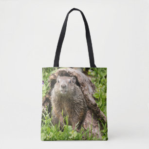 Bolsa Tote Marmota-americana em um tronco oco