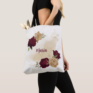 Bolsa Tote Maroon verde-ouro botânico