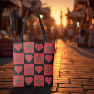 Bolsa Tote Marrocos Flag Heart Pattern Patriótico marroquino
