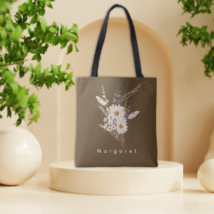 Bolsa tote marrom bege elegante floral chic