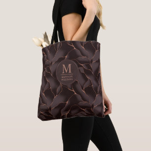 Bolsa Tote Marrom Chocolate & Dourado Rosa Padrão de Onda Abs