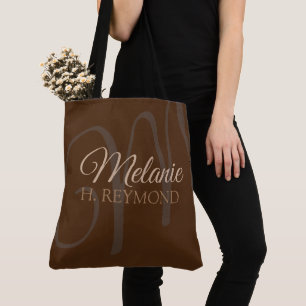Bolsa Tote Marrom Elegante com seu Nome e Inicial
