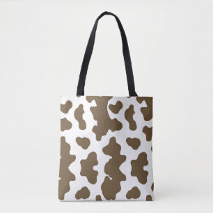 Bolsa Tote Marrom Rústico & Impressão de Vaca Branca Country