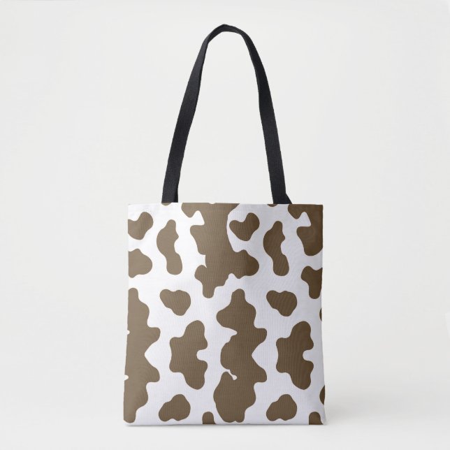 Bolsa Tote Marrom Rústico  & Impressão de Vaca Branca Country (Frente)