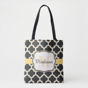 Bolsa Tote Marroquino preto e dourado Quatrefoil