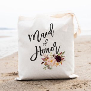Bolsa Tote Marsala borgonha Dama de honra floral