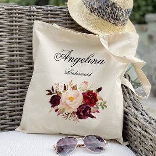 Bolsa Tote Marsala borgonha floral Dama de honra Personalizad