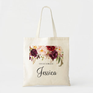 Bolsa Tote Marsala Burgundy Rustic Floral Bridesmaid