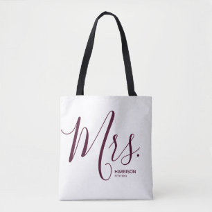 Bolsa Tote Marsala Burgundy Script White Personalizada Sra.