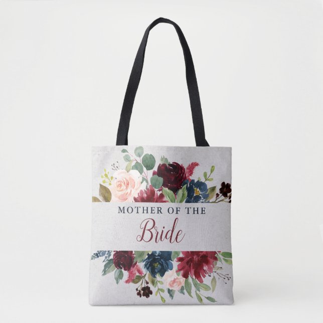 Bolsa Tote Marsala & Marinho Floral Mãe do Presente Bride (Frente)
