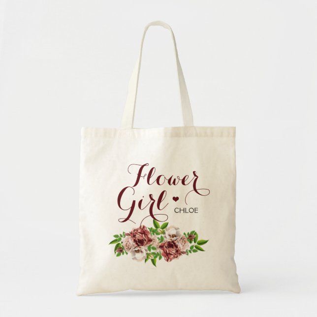 Bolsa Tote Marsala Red Floral Flower Girl (Frente)