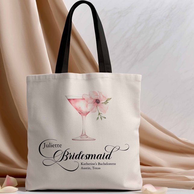 Bolsa Tote Martini Bridesmaid Bachelorette Floral Rosa (Pink Floral Bridesmaid Tote Bag)