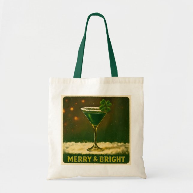Bolsa Tote Martini de Natal Irlandês com Trevo de 4 Folhas Re (Frente)