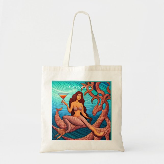 Bolsa Tote Martini Mermaid Thunder_Cove de cabelos longos (Frente)