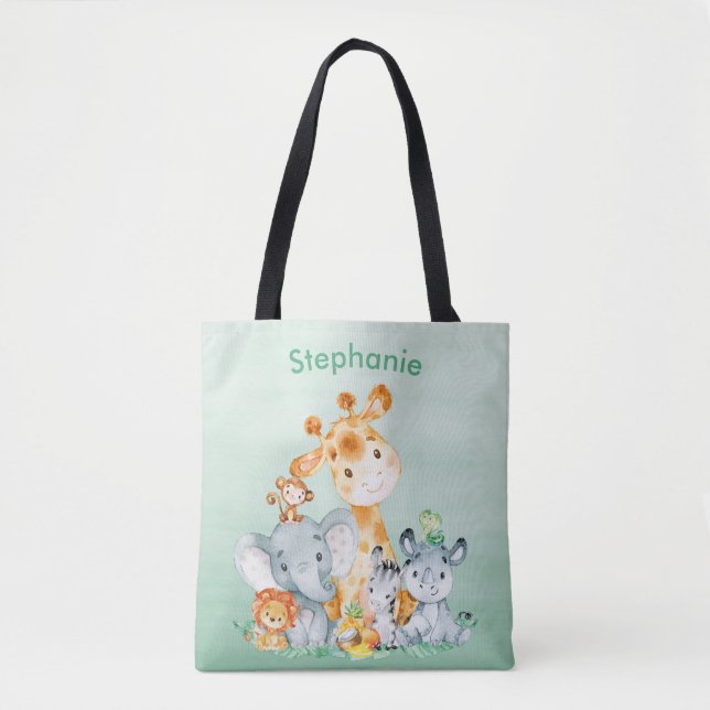 Bolsa Tote Maruca Verde-Marinha Códrica Safari Selva Animais (Frente)