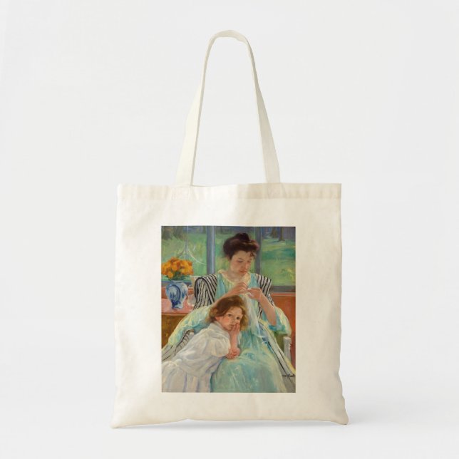 Bolsa Tote Mary Cassatt - Jovem Mãe costurando (Frente)