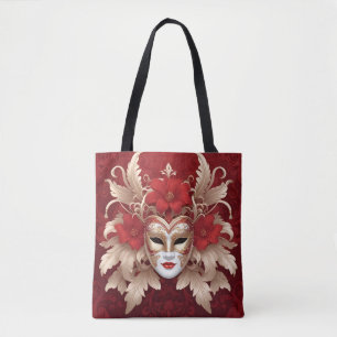 Bolsa Tote Máscara de carnaval vermelha e dourada