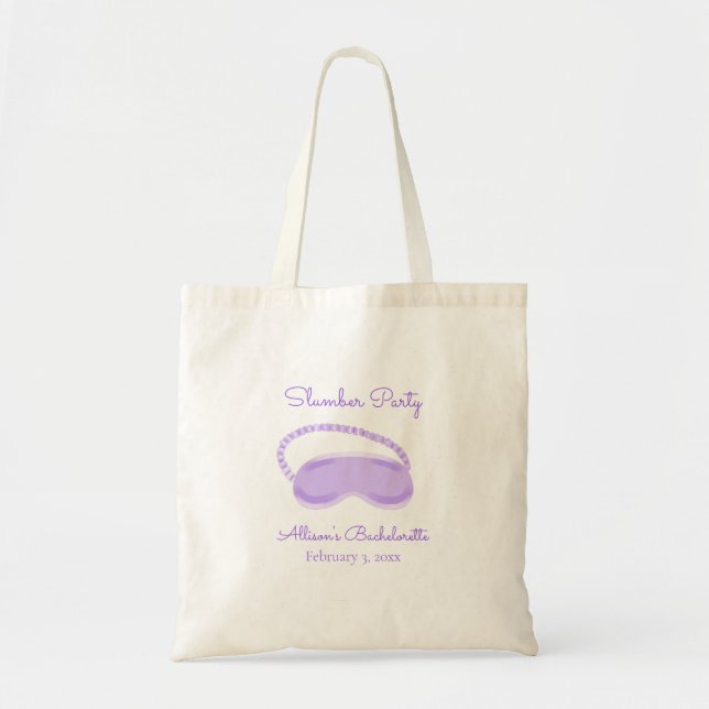 Bolsa Tote Máscara de dormir roxa para despedida de solteira (Frente)