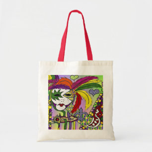 Bolsa Tote Máscara de Pena Mardi Gras Psicodélica