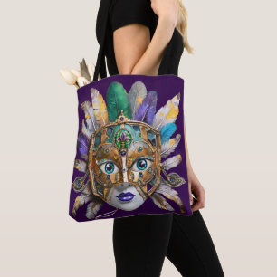Bolsa Tote Máscara de penas e metal do Mardi Gras