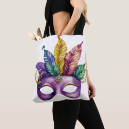 BOLSA TOTE MÁSCARA MARDI GRAS DE COR DA ÁGUA COLORIDA