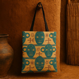 Bolsa Tote Máscara Tribal Padrão Facial Étnico Africano