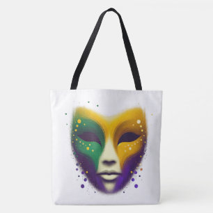 Bolsa Tote Máscara verde-roxa Mardi Gras