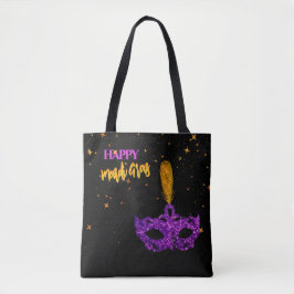 Bolsa Tote Máscara Violeta e Laranja Personalizada Mardi Gras